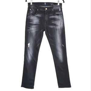 7 For All Mankind The Relaxed Skinny Black Denim Jeans Size 28